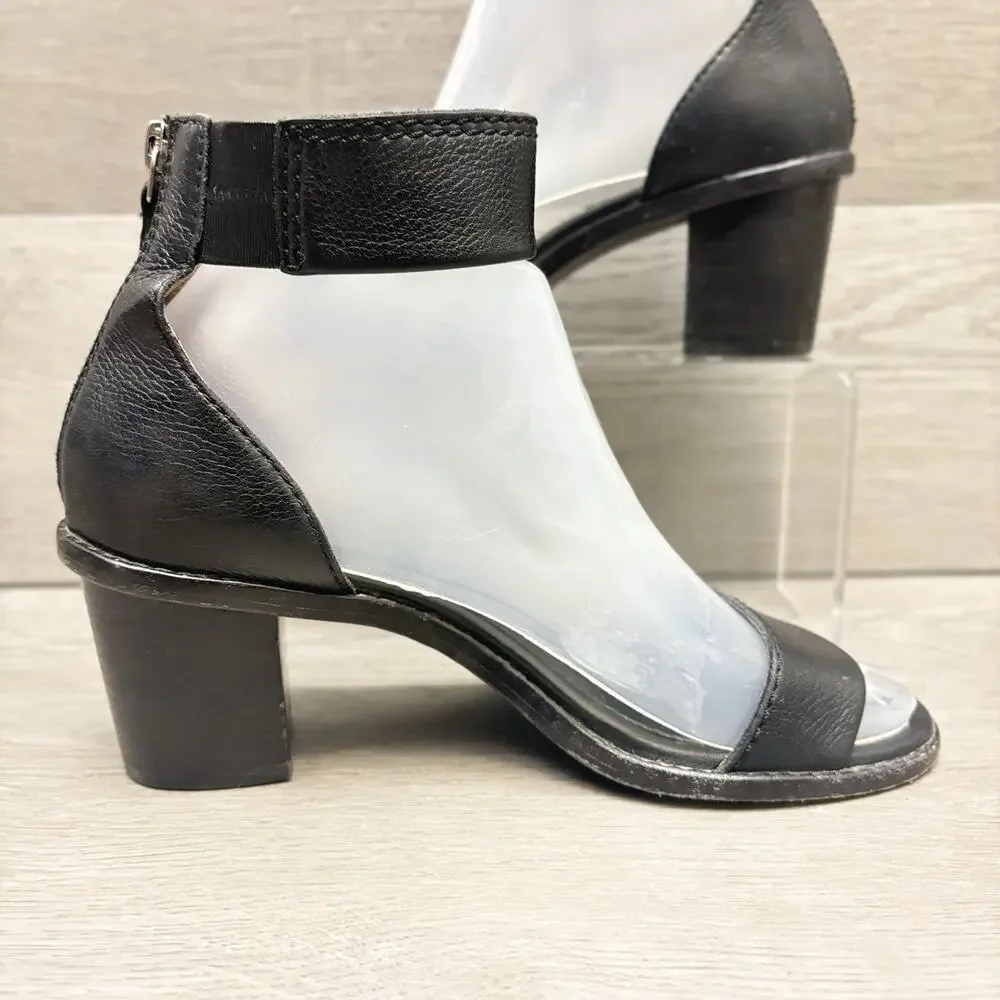Frye Brielle Sandals Black Leather Back Zip Stacked Heel Sandal Women’s Size 6M